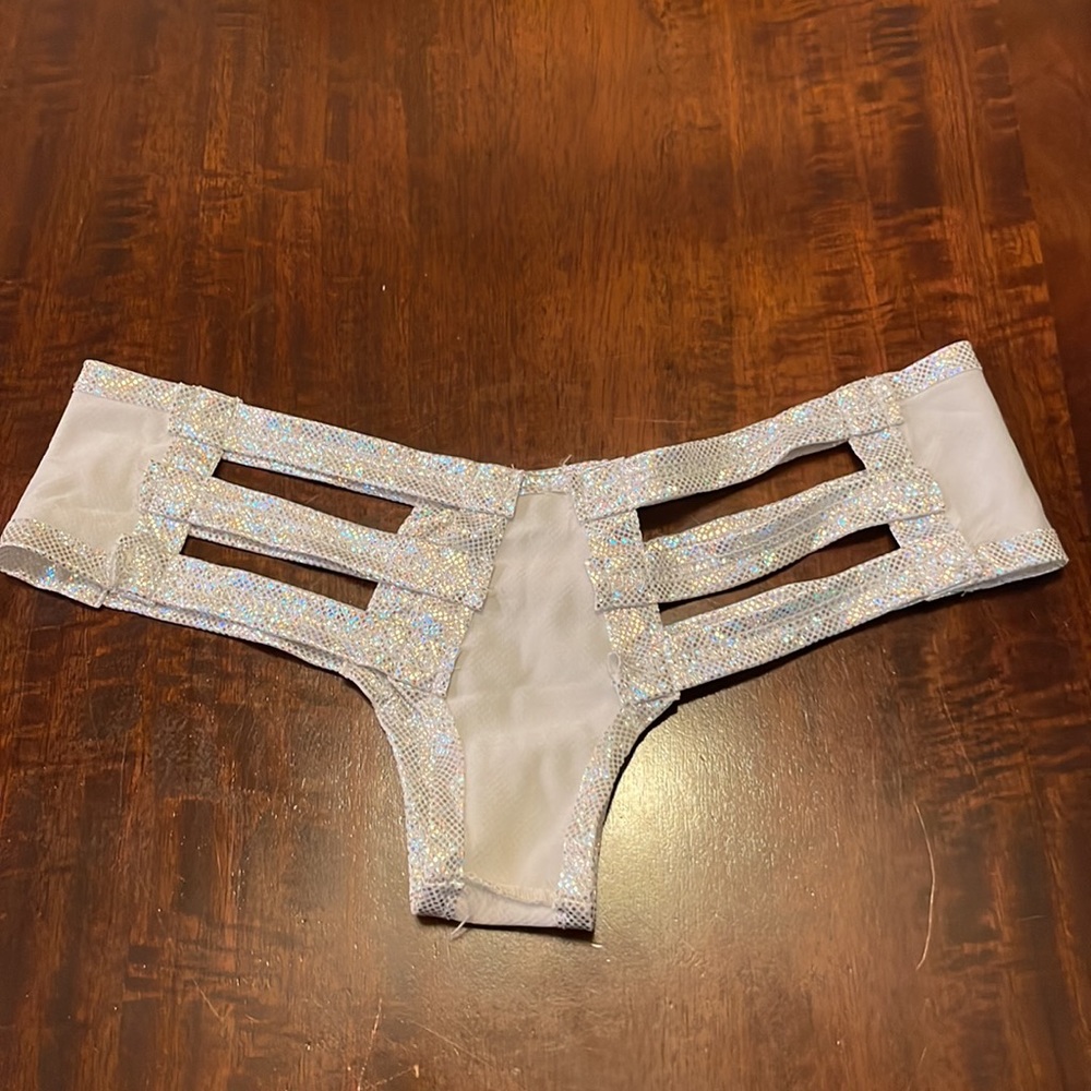 White/silver sparkly festival rave cut out booty shorts - Picture 2 of 5
